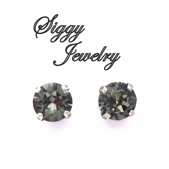 Swarovski Crystal 8mm Black Diamond Stud Earrings - Picture 3 of 9