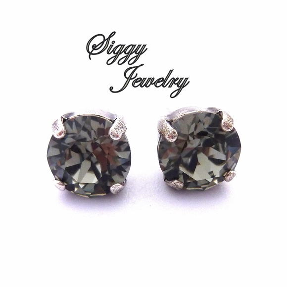Swarovski Crystal 8mm Black Diamond Stud Earrings - Picture 9 of 9