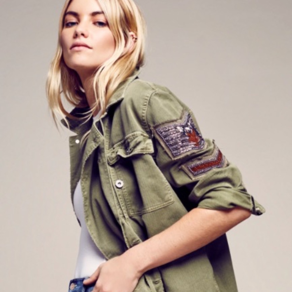Free People BNWT Embellished Military Shirt Jacket