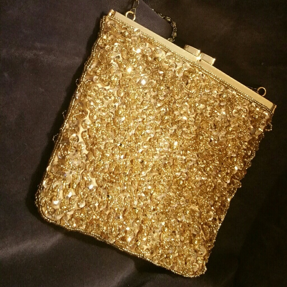 Vintage gold sequin and bead evening bag