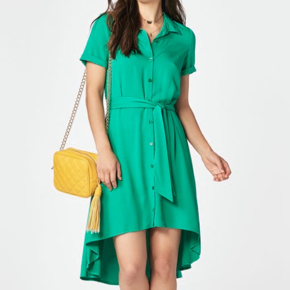Easy High Low Shirt Dress Golf Green