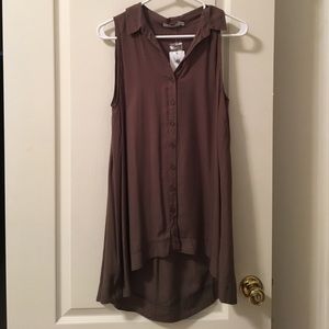 Oil green collared high low tunic