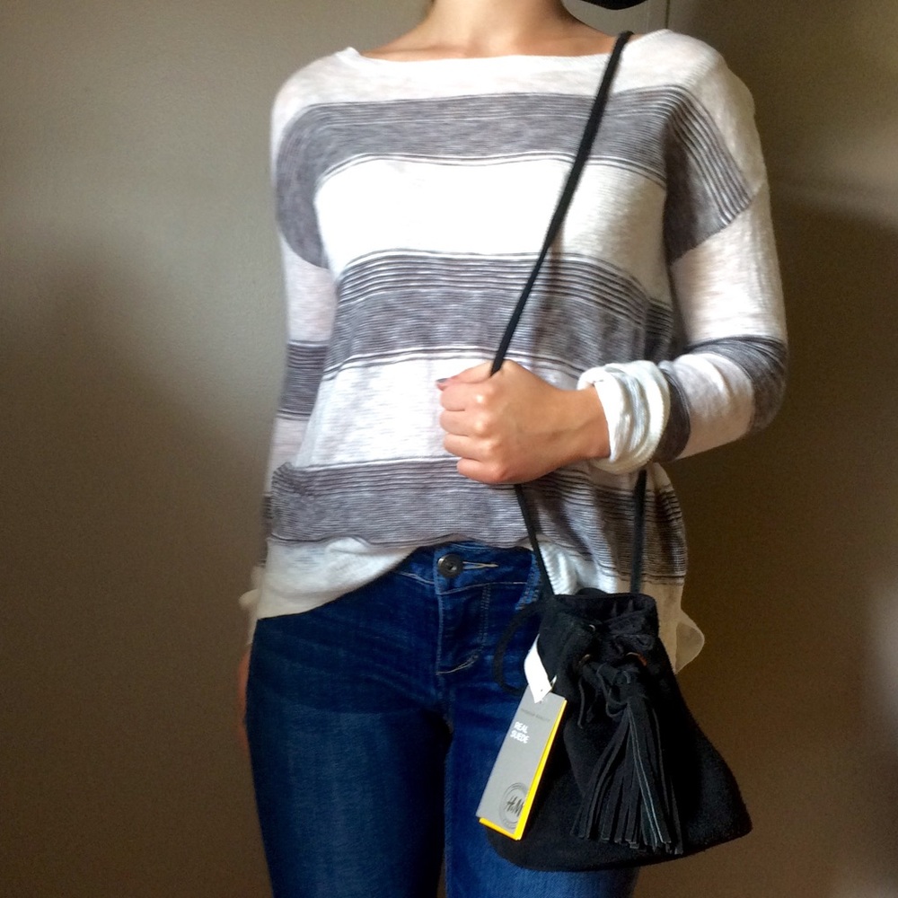 H&M Black Suede Cross Over Bag with Fringe