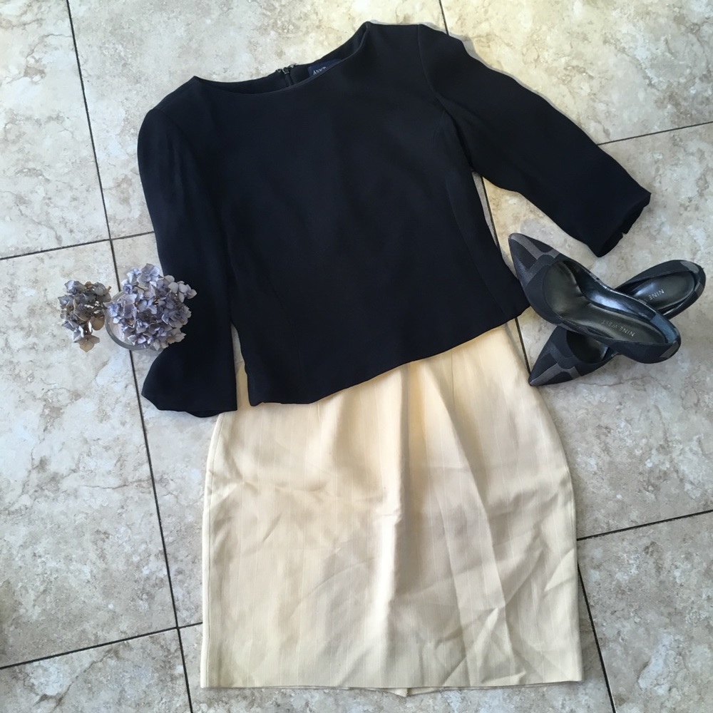 Ann Taylor 4P Classic Curvy Seamed Skirt Beige