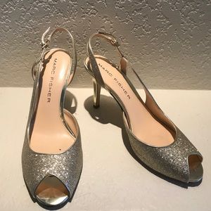 Marc Fisher Gold Glitter Heels