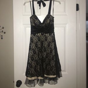 Black lace halter dress