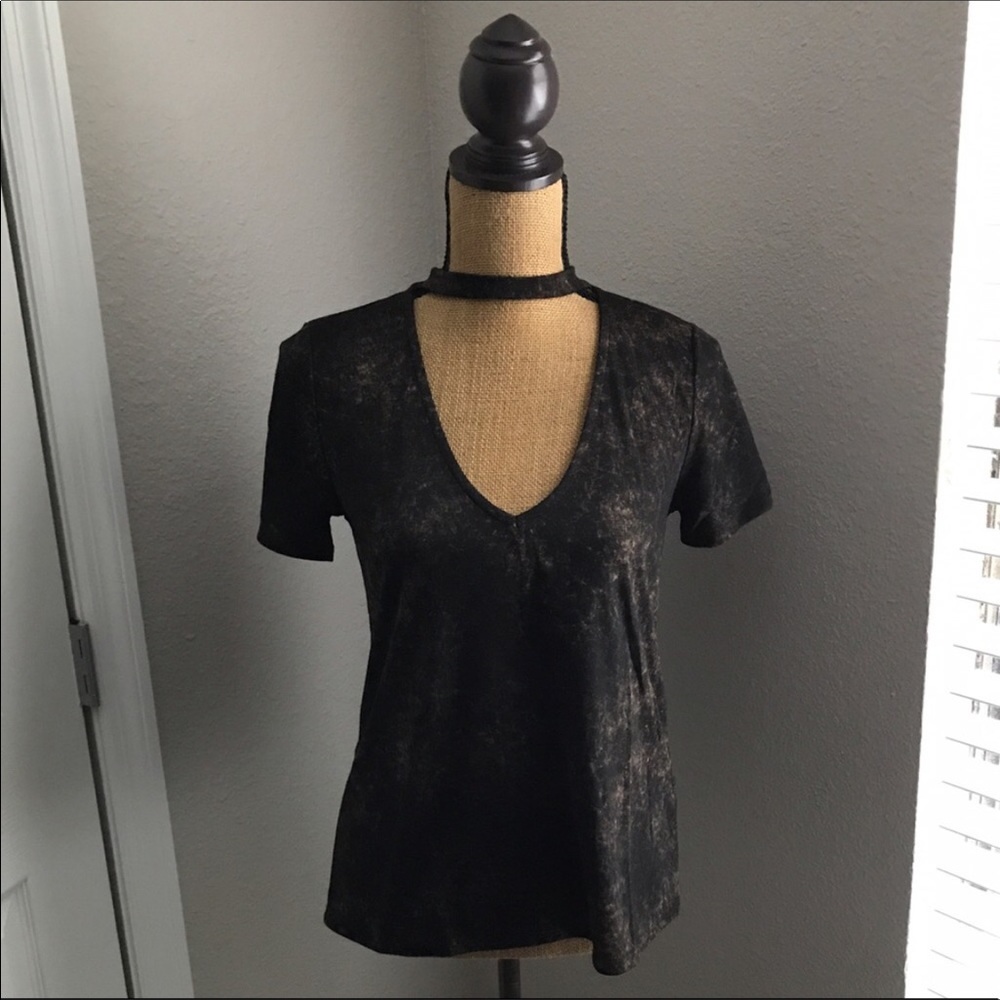 Sadie + Sage | Black Acid Wash Choker Tee - Picture 2 of 4