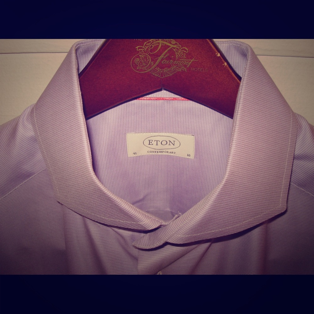 ETON Contemporary Fit Twill Navy Buttons 16 41