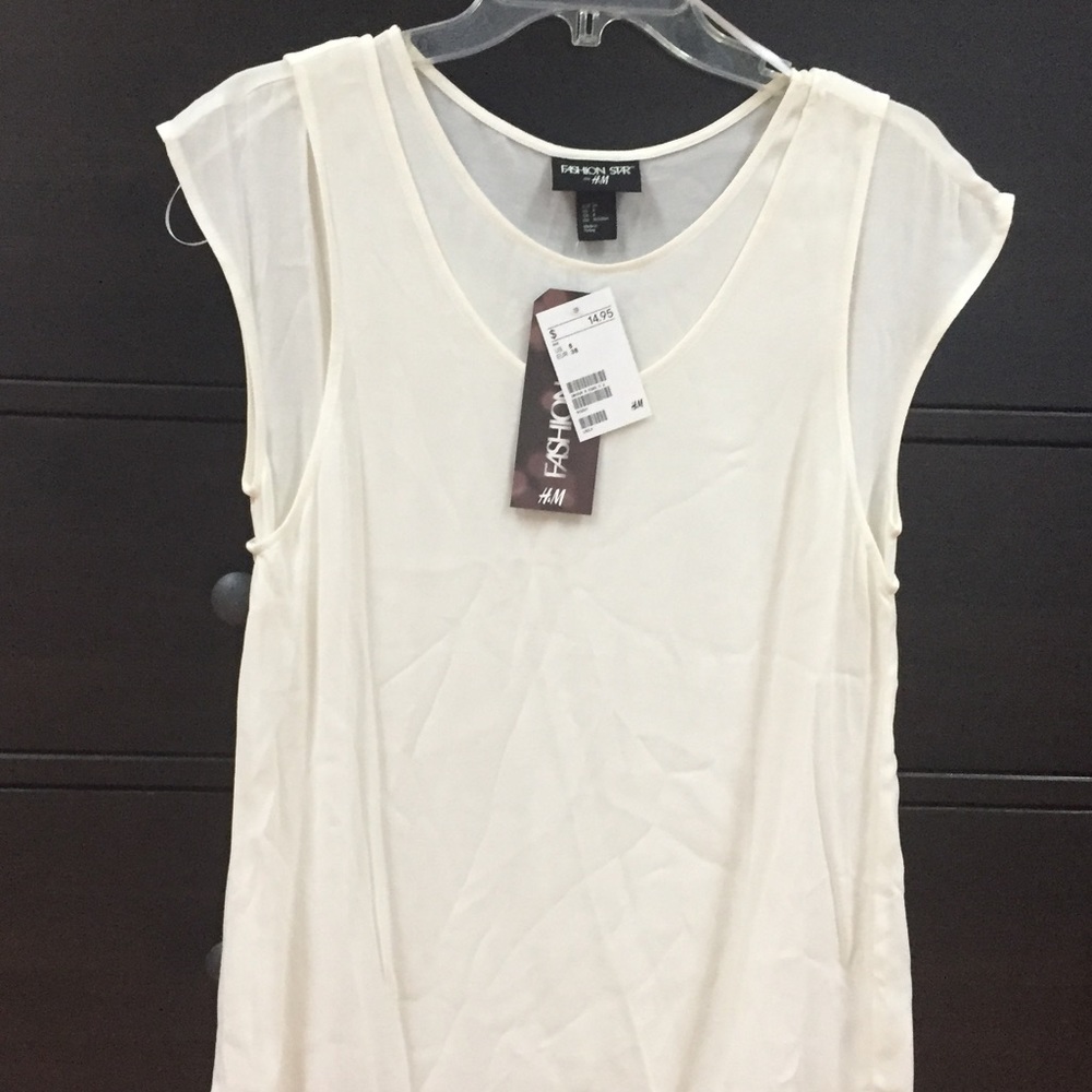 White cream crepe fashion star blouse tank top