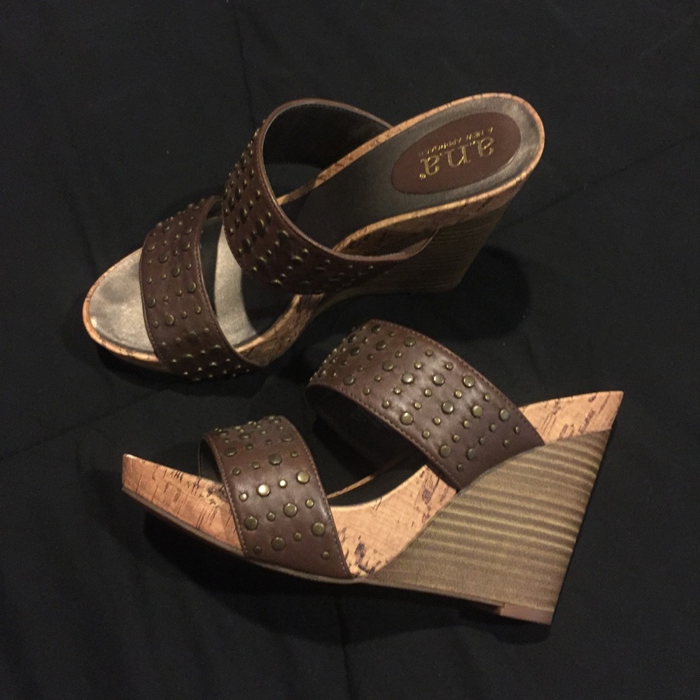 a.n.a. | Leather Studded Wedges | Size 6 Women's