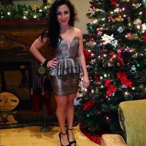 Peplum Deep Plunge Sparkle Dress