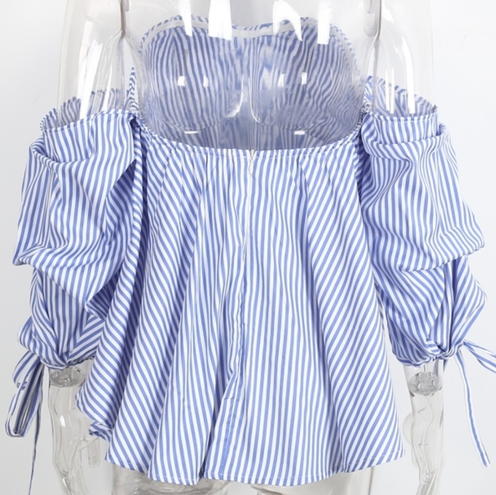 🆕Striped Strapless Blouse in Blue - Picture 4 of 5