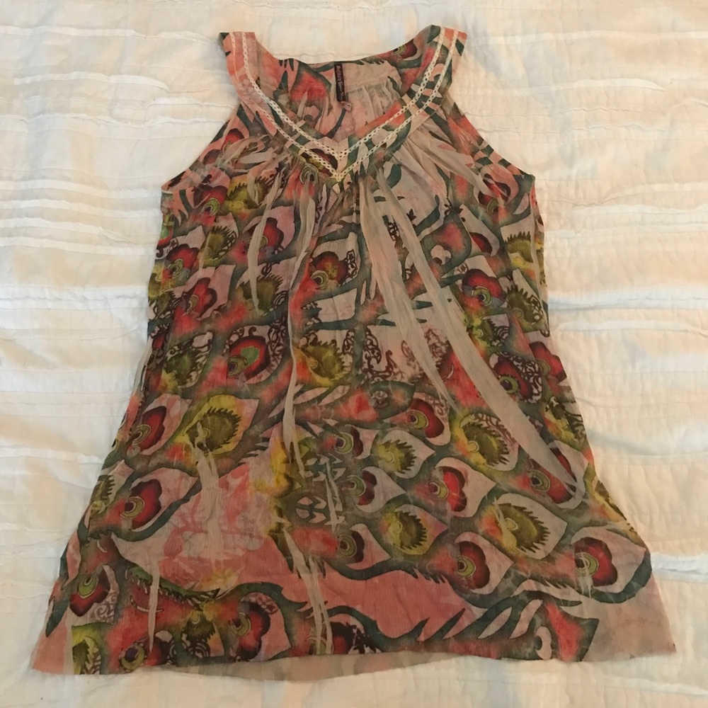 Tank Top - Peacock, Floral, Pink Green Watercolor