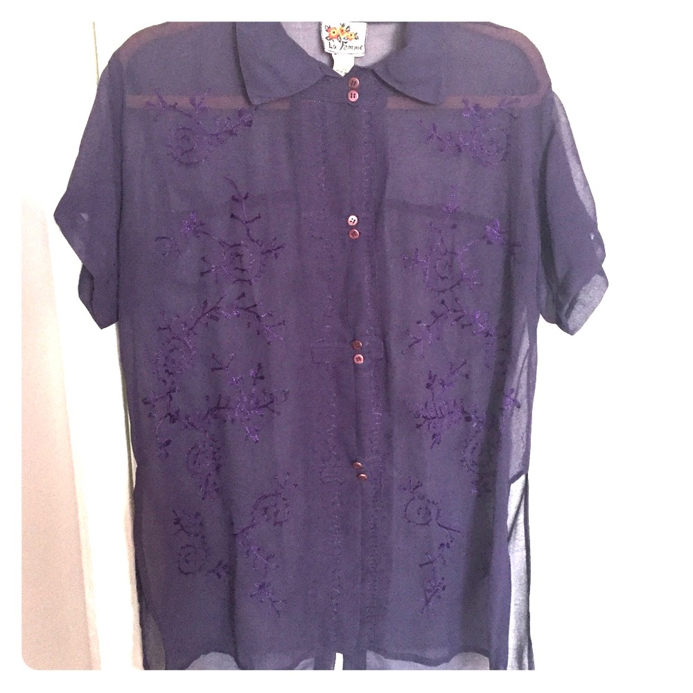 NWOT Purple Embroidered Blouse Size Medium