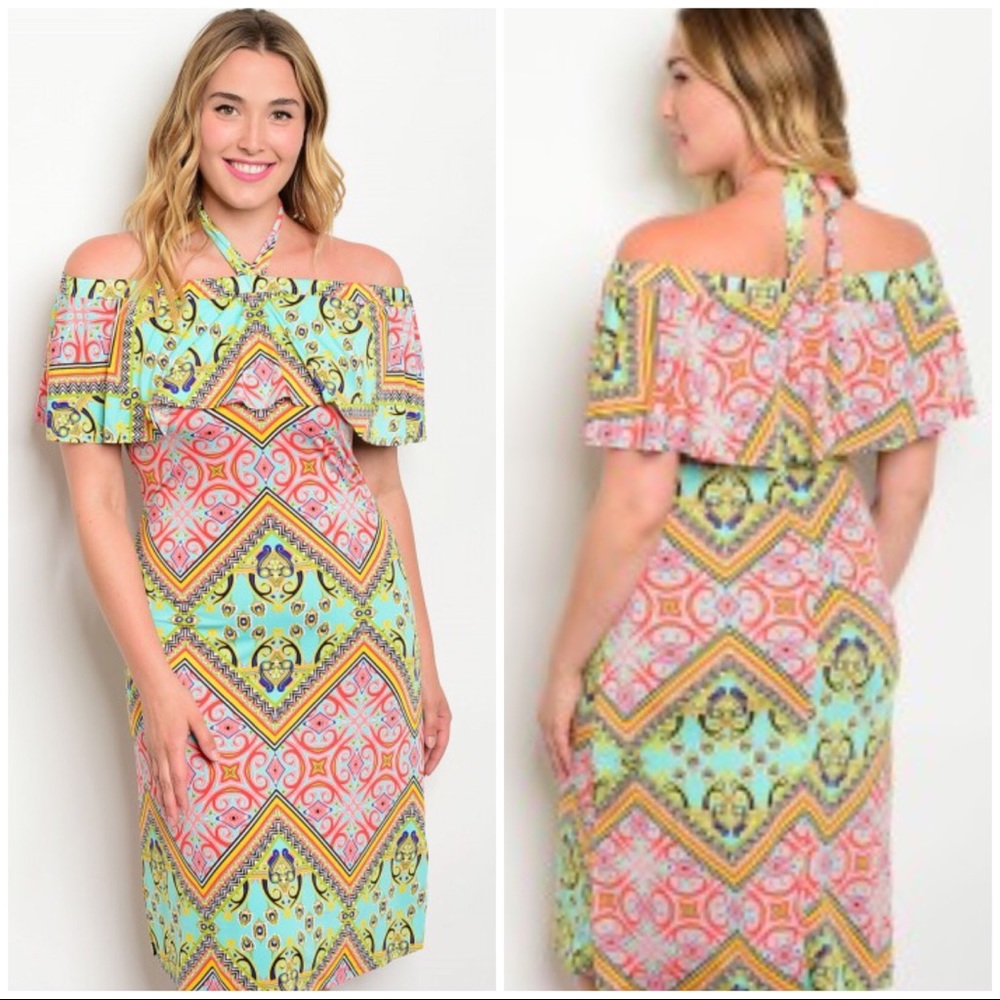 Boho Chic. Cold Shoulder. Halter Neckline. Dress