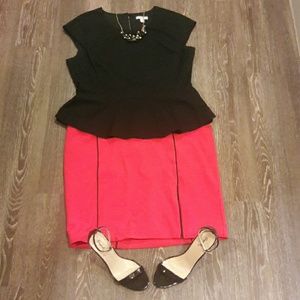 Coral pencil skirt with split