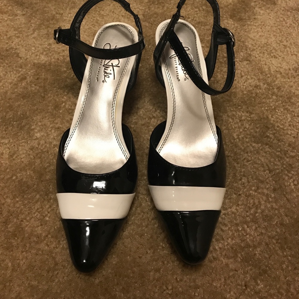 Black and white striped shoes