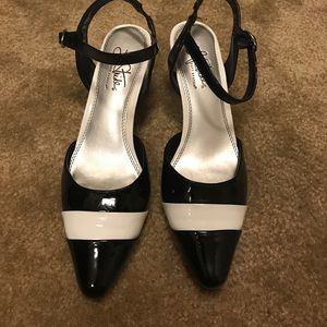 Black and white striped shoes