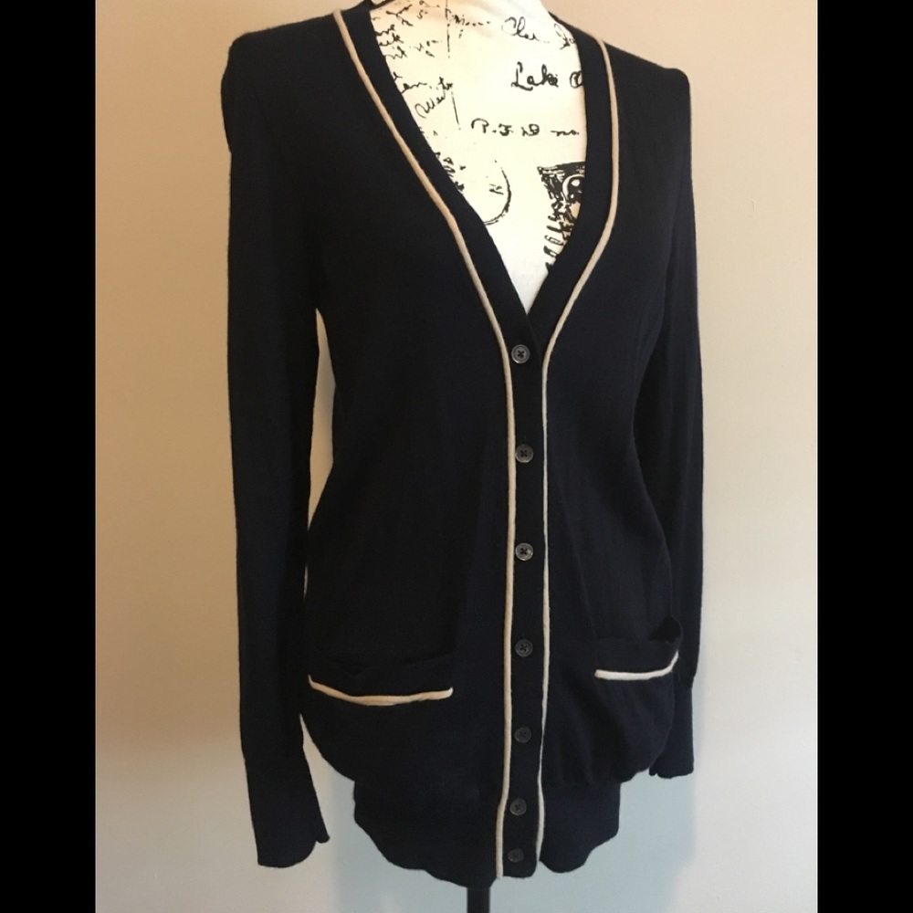 J Crew Tipped Merino Cardigan