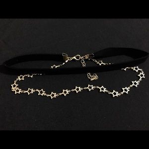 Two layered choker, black choker and gold stars
