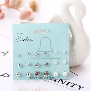 9 pair set of silver stud earrings