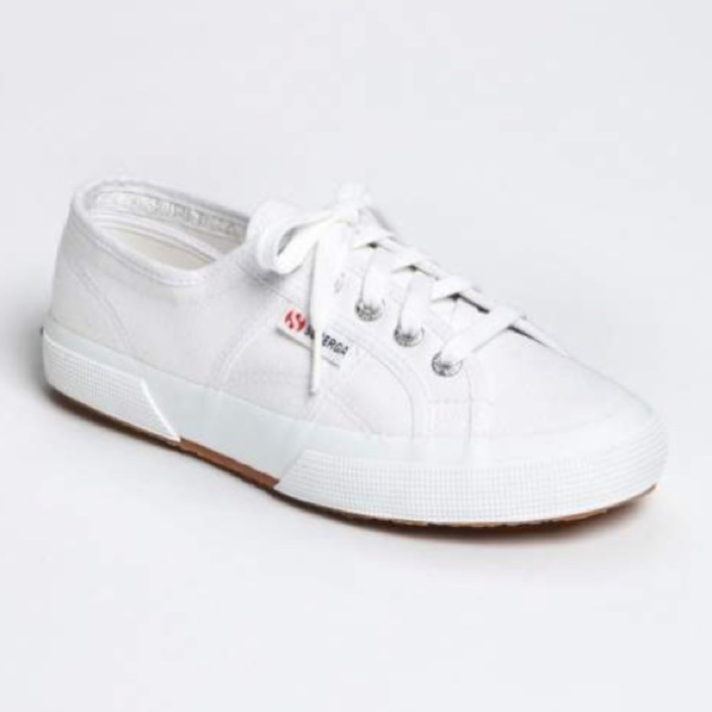 Superga White Sneakers with Orange Laces