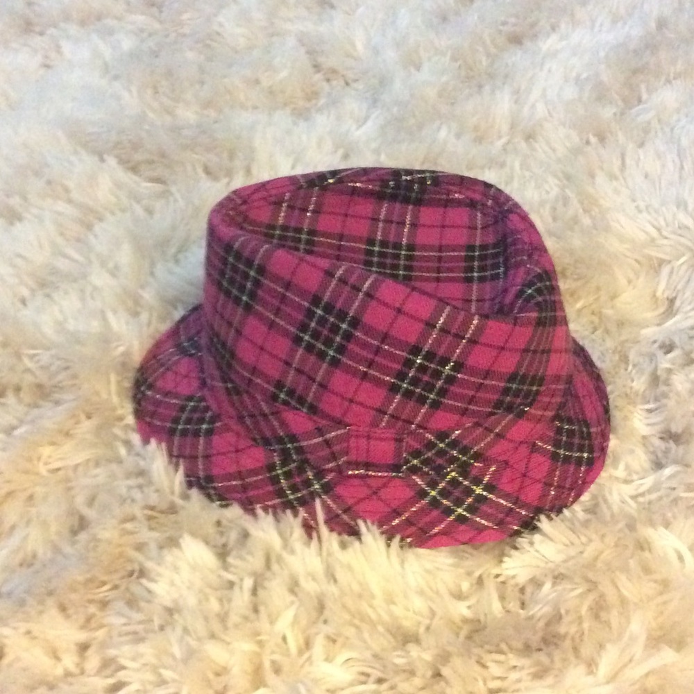 Plaid Pink and Black and Gold Girls Fedora