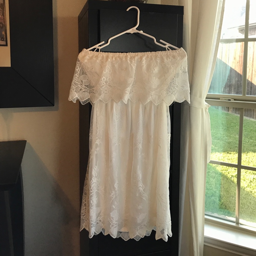 Strapless, Open Back Lace Dress