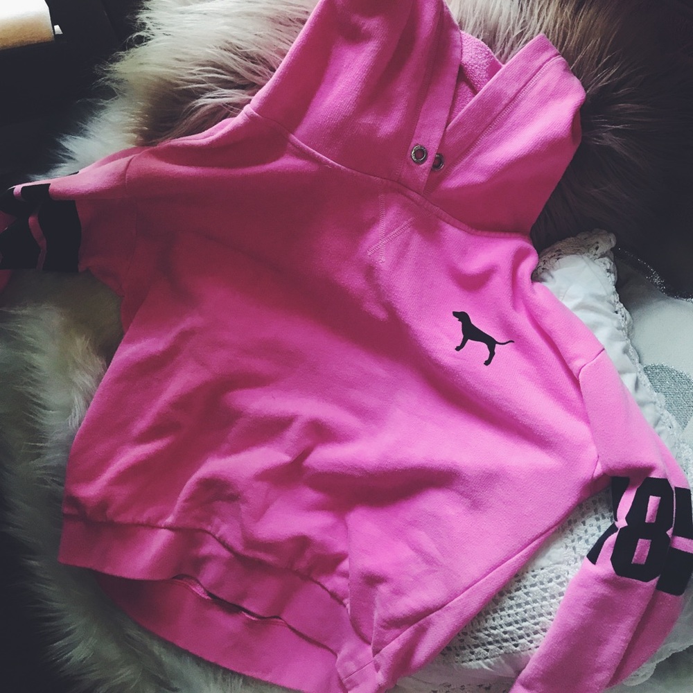 A hot pink VS hoodie