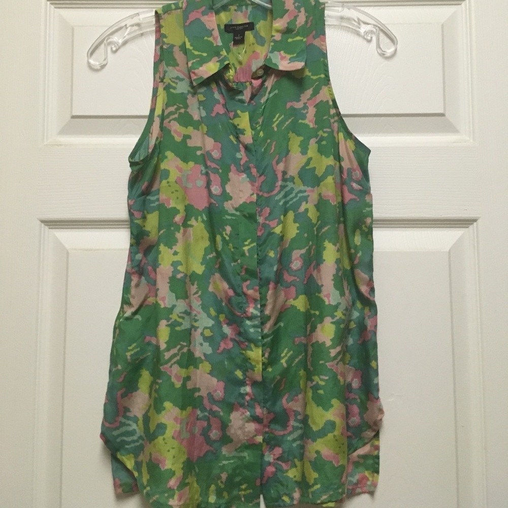 Ann Taylor,XS,top,sleeveless,green/pink,yellow ,NW