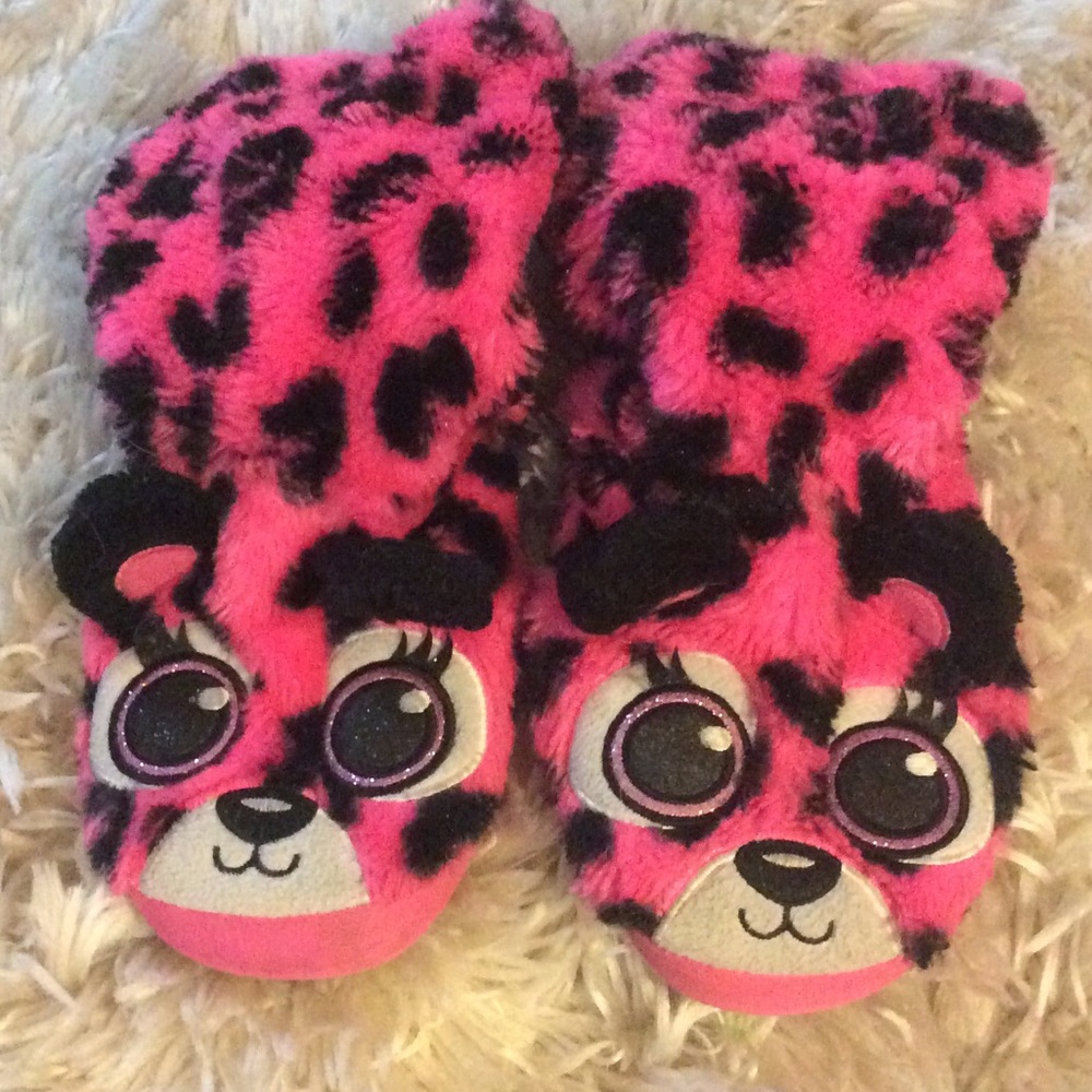 Cute Animal Pink and Black Cheetah Print Slippers