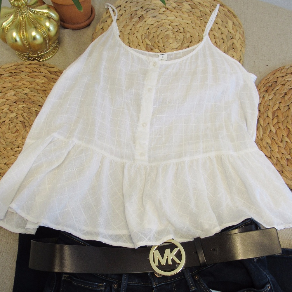 White Spaghetti-strap Peplum Blouse 100% Cotton