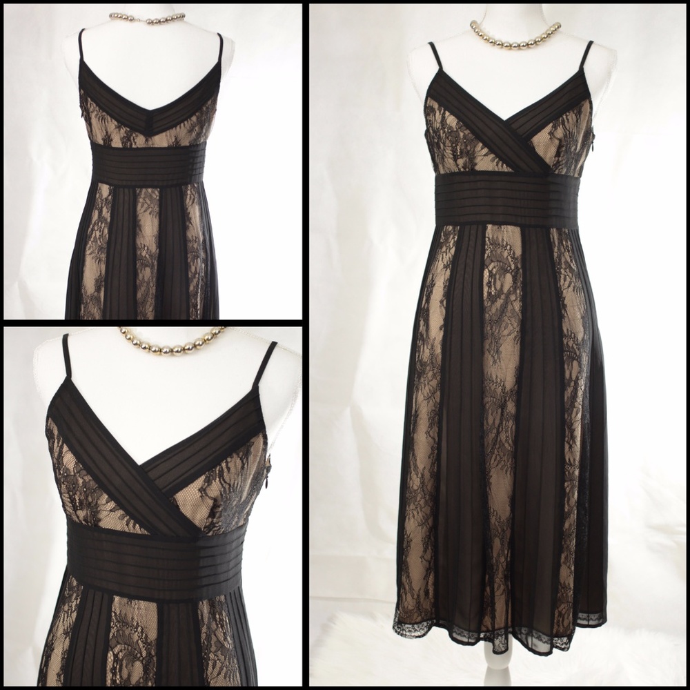 Ann Taylor Loft Empire Black Lace Over Nude Size 4