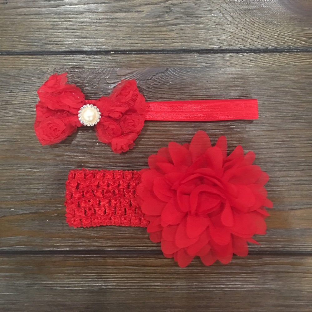 2 ADORABLE NEWBORN TODDLER RED HAIRBANDS