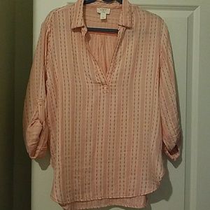 Embroidered pink roll up sleeve blouse from Loft