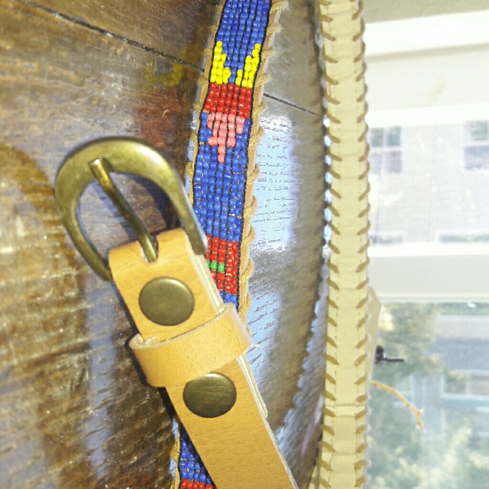 Glass beaded leather belt