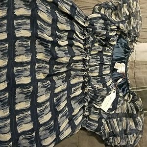 Size 3x Blue/Cream Babydoll Silk Blouse