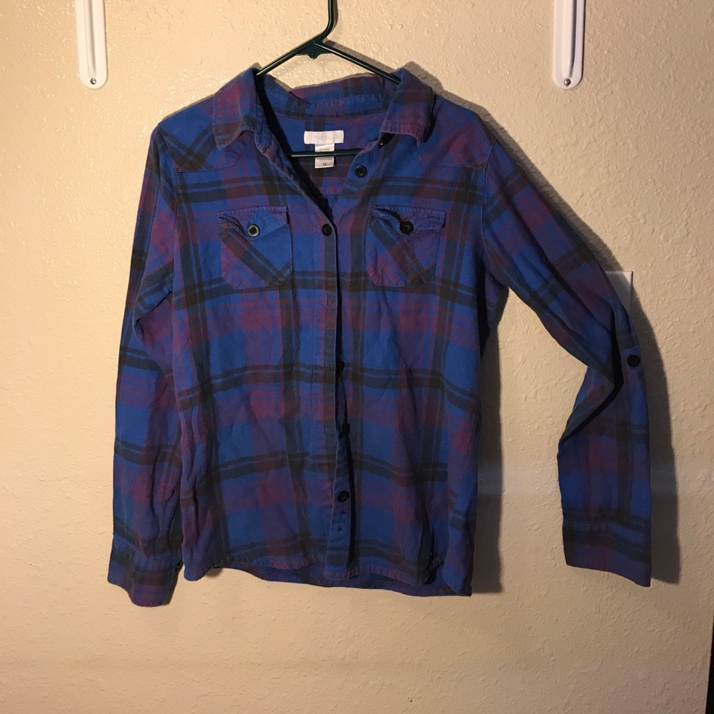 O'Neill Long Sleeve Blue and Purple Plaid Flannel