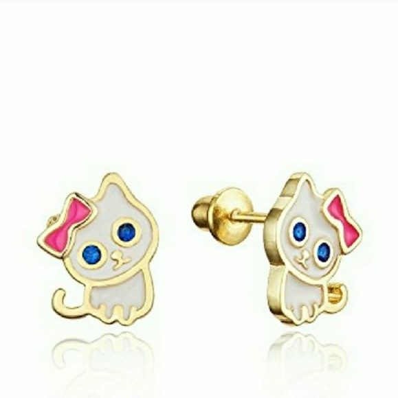 14k gold plated Enamel Cat Kitten CZ Earrings!. - Picture 1 of 7