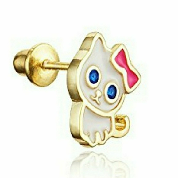 14k gold plated Enamel Cat Kitten CZ Earrings!. - Picture 2 of 7