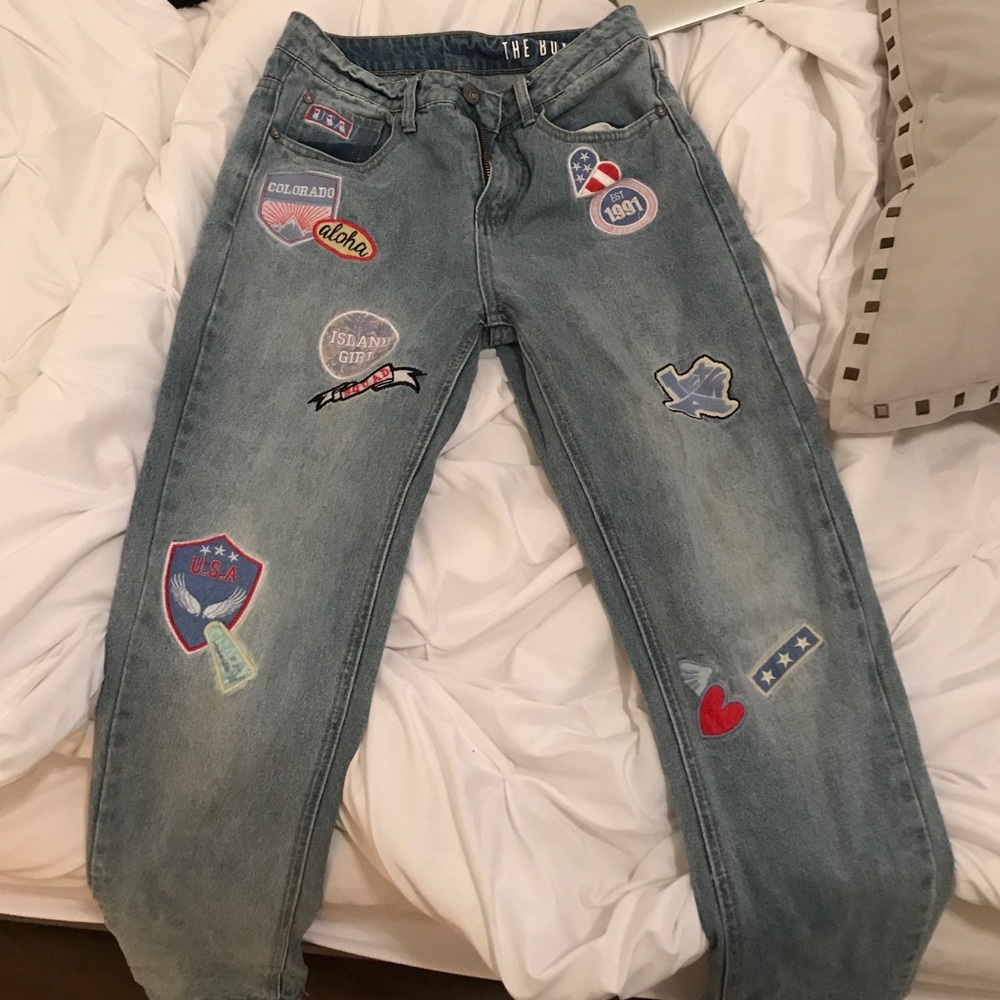 Women Patched Boyfriend Jeans