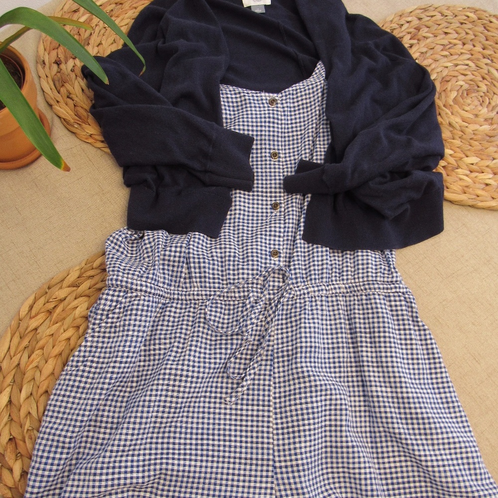 SET – Blue Cropped Cardigan and Plaid Romper