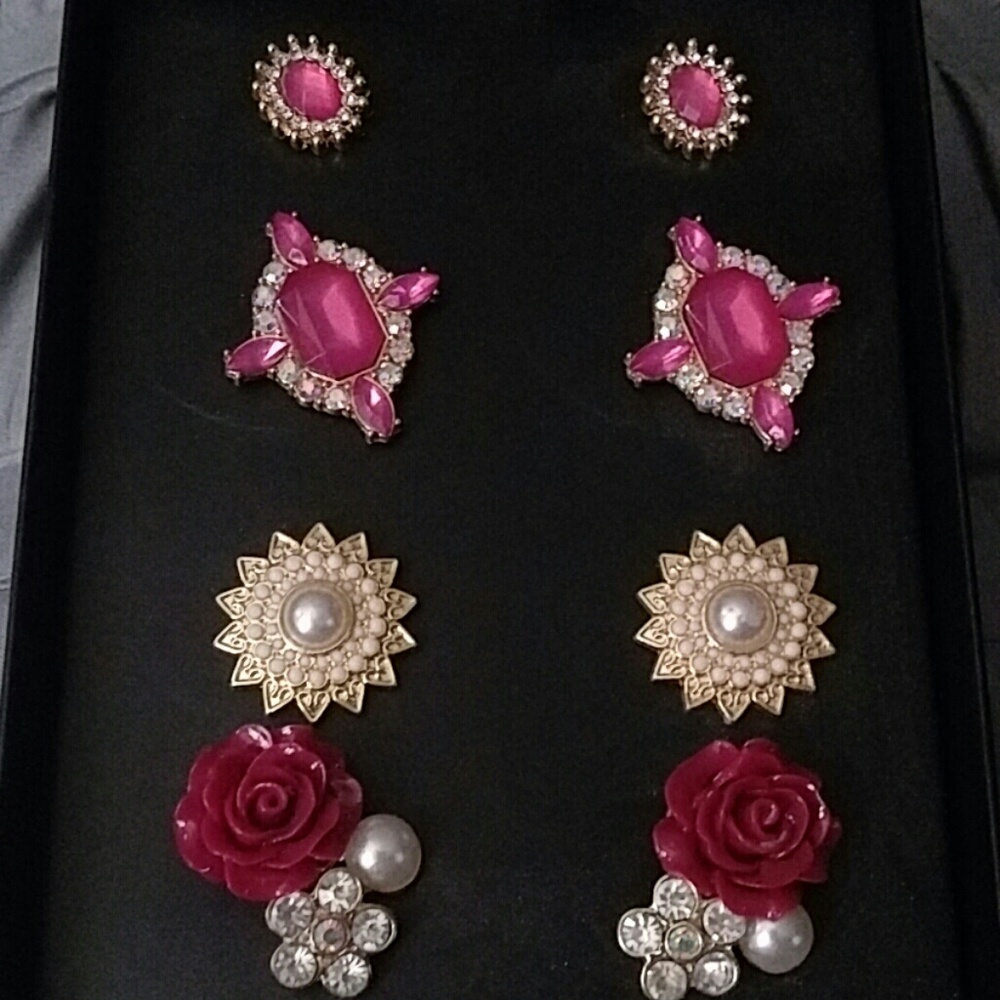 Pink Gold & Pearl 4 Piece Earring Gift Set