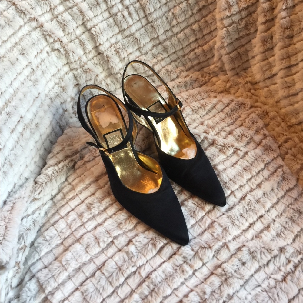 Nina Black Satin Slingback with Buckle EUC