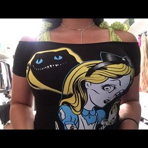 Punk Alice in Wonderland Off the Shoulder Shirt
