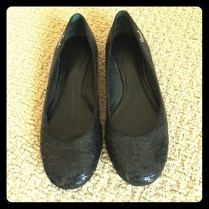 Sequined black Coach ballet flats