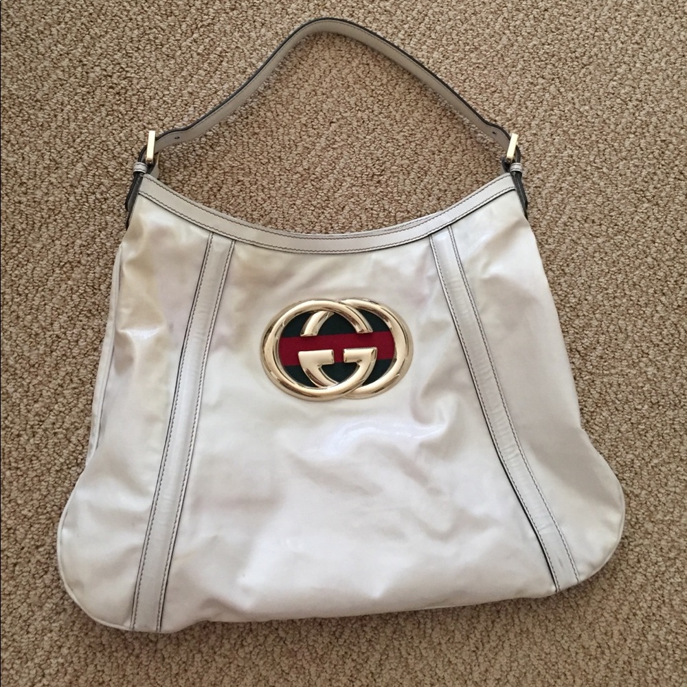 White Patent Leather Gucci Hobo Bag