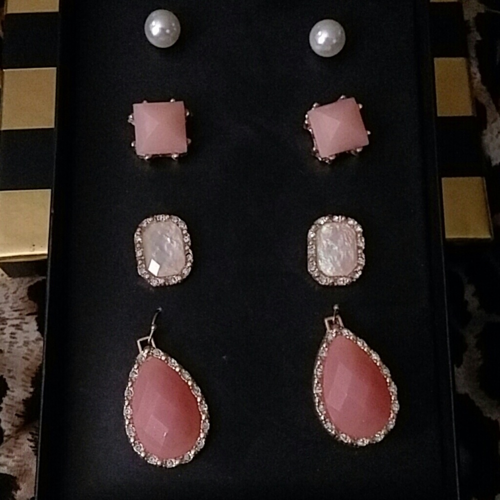 Coral Gold & Pearl 4 Piece Earring Gift Set