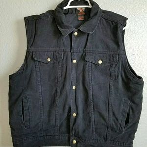 Black denim biker vest