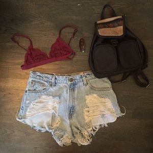 Vintage Distroyed High Waist Denim Shorts